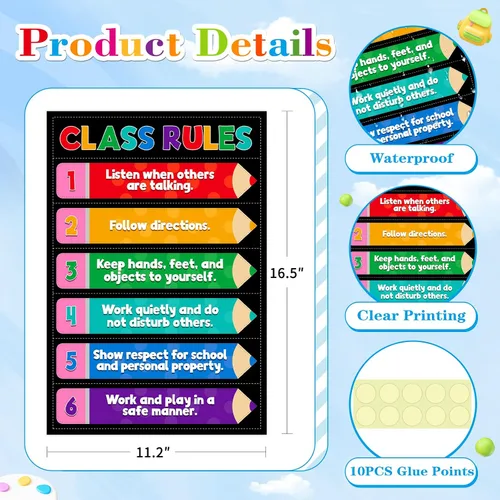 Miniatura 4 de D4DREAM Póster de reglas del aula – 11.2 x 16.5 pulgadas, colorido póster educativo para el aula, para aulas, decoración de jardín de infantes
