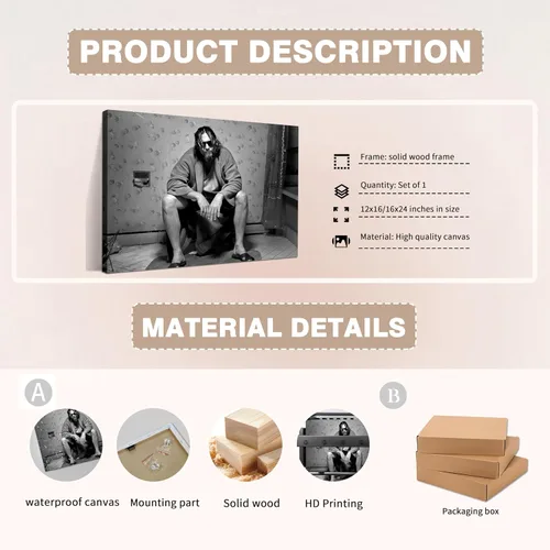Miniatura 5 de Divertida Decoración de Pared para Baño Arte de Pared en Blanco y Negro - Pósteres de Películas Clásicas Impresión en Lienzo, Arte de Pared Lienzo