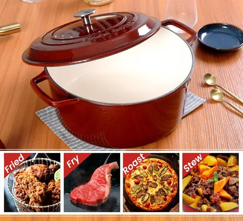 Miniatura 6 de EDGING CASTING Olla de horno holandés de hierro fundido esmaltada con tapa, horno holandés para hornear pan de masa madre redondo con asa doble, 6