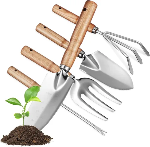 BESPORTBLE Premium Garden Tools Set with Smooth Wooden Handles Multi-Functional Trowel Kit for Adults and Women Lightweight Stainless Steel Hand