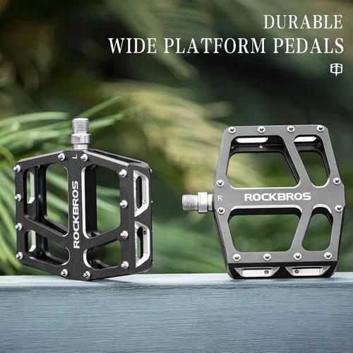 Miniatura 2 de ROCKBROS Pedales de bicicleta de montaña MTB Pedal de aluminio de plataforma ancha Pedales planos 9/16 "Ciclismo Sellado Rodamiento Pedales