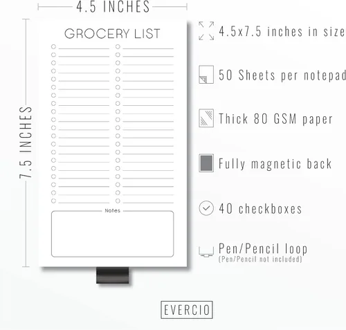 Miniatura 3 de Evercio Lista de comestibles Bloc de notas magnético para refrigerador Para listas de compras, bloc de notas minimalista para refrigerador