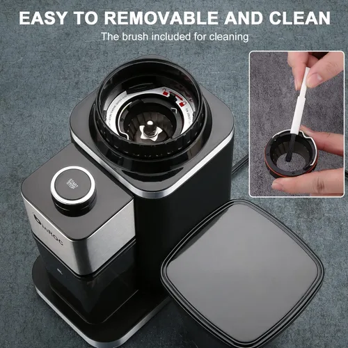 Miniatura 8 de Molinillo de café con rebabas cónicas, molinillo de café eléctrico antiestático para uso doméstico, 48 ajustes de molienda ajustables para 2-12