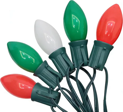 Miniatura 9 de Cadena de luces LED para exteriores de 25 pies, cadena de luces C9 con 27 bombillas multicolor pintadas en aerosol de 0.6 W, luces de Navidad