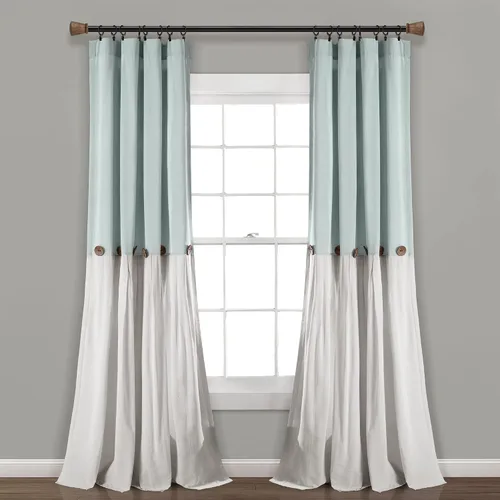 Miniatura 11 de Lush Decor - Cortinas de lino con botones de estilo granja, panel individual, diseño plisado de dos tonos de 40 pulgadas de ancho x 108 pulgadas