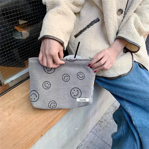 Miniatura 2 de Bolsas de cosméticos para mujer, bolsa de cosméticos de pana, bolsos estéticos para mujer, bolsos de mano con puntos sonrientes, organizador