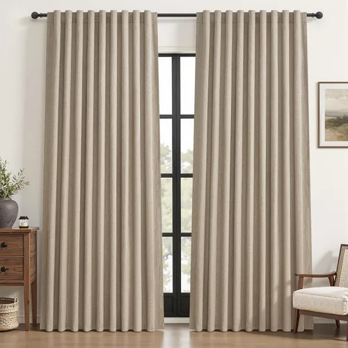 Miniatura 67 de Cortinas opacas extraanchas, 2 paneles para puertas corredizas de vidrio, moderna mezcla de lino plisado pesado, piso a techo, ventanas grandes, 70