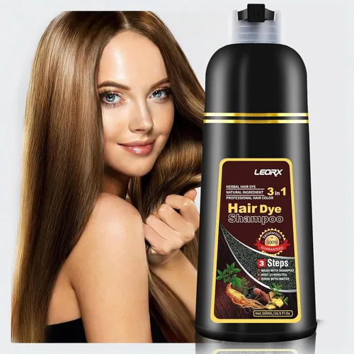 Leorx Champú 3 en 1 para teñir el cabello marrón, color para refrescar el cabello, coloración herbaria instantánea para mujeres y hombres, 16.9