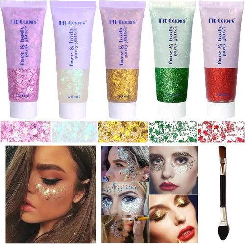 Miniatura 41 de Gel con purpurina para el cuerpo y la cara: Accesorios para conciertos de cantantes, disco, festival, rave, maquillaje con purpurina facial, 150 ml