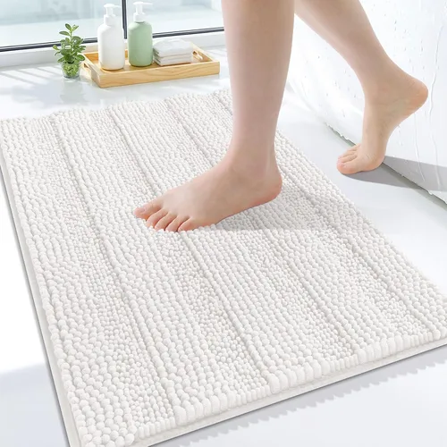 Miniatura 238 de Grandaily Alfombras de baño de felpilla a rayas de 24 x 16 pulgadas, extra gruesas y suaves, absorbentes, parte trasera de goma, alfombra de ducha