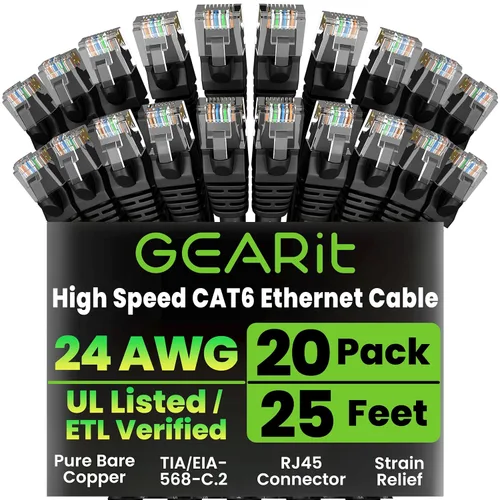 Miniatura 64 de Paquete de Cable Ethernet Cat 6 GEARit - Pack de 10 cables de conexión Ethernet Cat6 de 15 pies Cable de conexión de red RJ45, conectores dorados