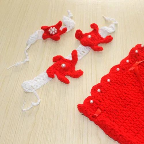 Miniatura 5 de Accesorios de fotografía para recién nacidos, diadema de estrella, brasier y cola de sirena para sesión de fotos de bebé (rojo)