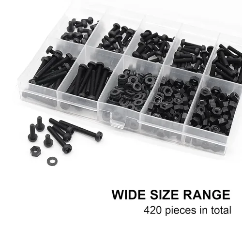Miniatura 3 de M3 Kit de Surtido de Tornillos de Nylon Negro de Cabeza Redonda, Pernos y Tuercas, Juntas (M3 Métrico: 6mm 8mm 10mm 12mm 15mm 20mm 25mm)