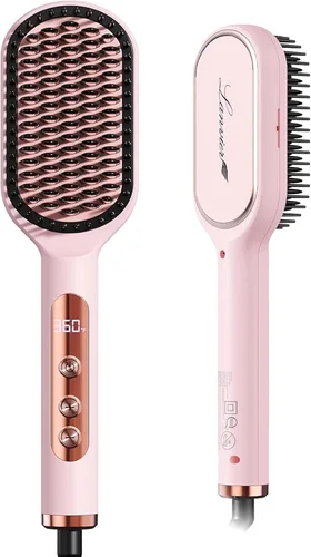 Miniatura 9 de LANVIER Cepillo alisador de pelo, cepillo de alisado iónico con infrarrojos, peine de alisado térmico de placa ancha con iones negativos, 32 Negro