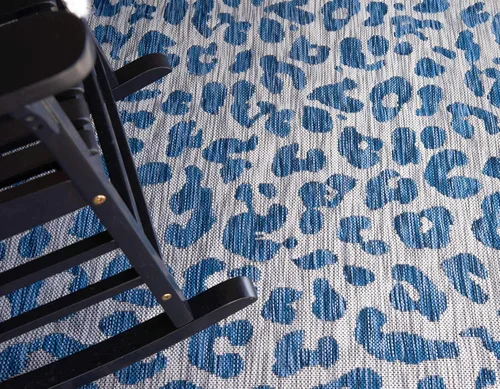 Miniatura 5 de Unique Loom Outdoor Safari Collection Alfombra de área - Leopardo (5 pies 1 pulgada x 8 pies, rectangular, azul/gris)