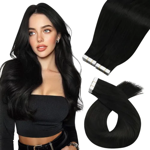 Miniatura 65 de Moresoo Extensiones de cabello humano real con cinta adhesiva, sin costuras, #1 negro azabache, 20 piezas, 1.76 oz (50 g), 24 pulgadas