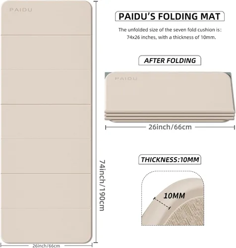 Miniatura 8 de PAIDU Esterilla de yoga plegable para fitness, extra gruesa de 2/5 pulgadas (0.394 in) TPE antideslizante certificado SGS 75 x 26 pulgadas extra