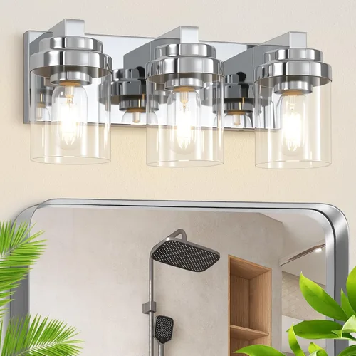 Miniatura 9 de Luces de tocador, lámparas de baño de 38 pulgadas sobre espejo, 6 luces de tocador de baño con pantalla de vidrio transparente, lámparas de pared