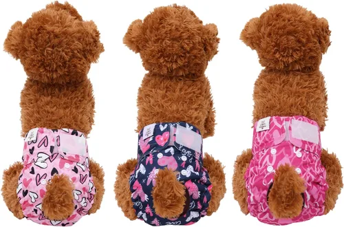 Miniatura 5 de CuteBone Pañales para Perras Hembras Lavables Pequeño Mediano Grande Paquete de 3 Pañales Reutilizables para Perritas Pantalones de Período
