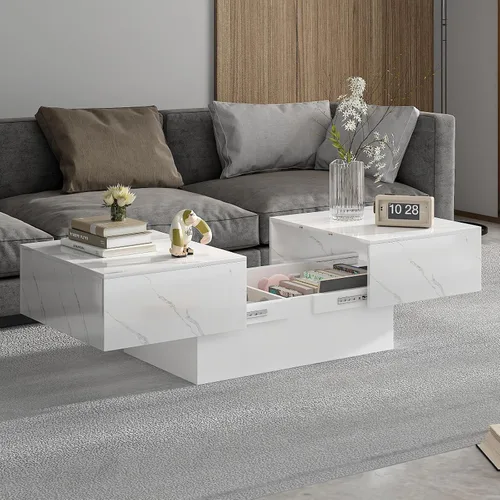 Miniatura 8 de Mesa de café negra moderna con almacenamiento oculto para sala de estar, mesa central rectangular de sala de estar con tapa deslizante y luces LED