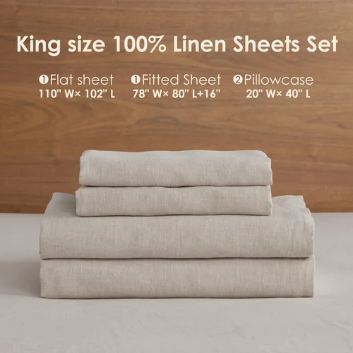 Miniatura 7 de DAPU Pure Linen Sheets Set - Juego de sábanas de lino puro, 100% lino francés de Normandía, transpirable y duradero para personas que duermen