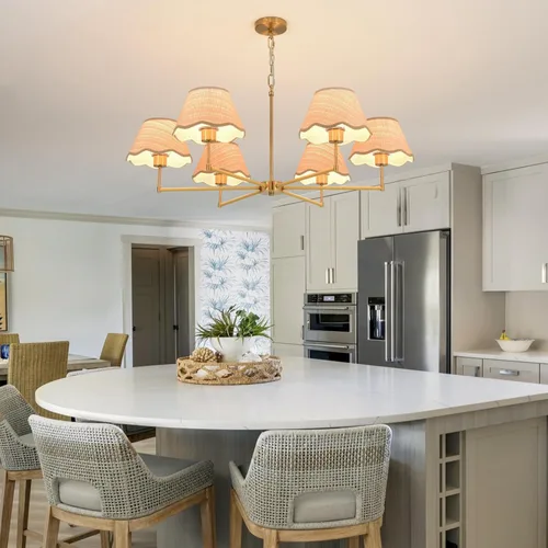 Miniatura 7 de Candelabro de ratán bohemio de 6 luces de 39 pulgadas, lámpara colgante de ratán con pantalla tejida a mano, altura ajustable, lámpara de comedor