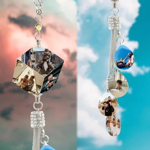 Miniatura 2 de WERWAES Los accesorios personalizados personalizados del espejo retrovisor del coche personalizan el colgante colgante de cristal de la foto
