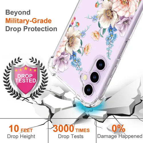 Miniatura 6 de Hungo Funda compatible con Samsung Galaxy S23 con diseño floral y bonito diseño transparente, femenino para mujeres y niñas, con hermoso clavel