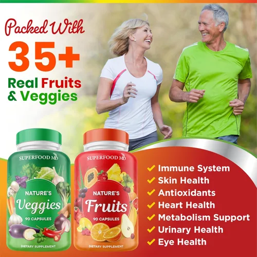 Miniatura 2 de Superfood 180 Cápsulas de Frutas y 180 Cápsulas de Verduras - Superalimentos Naturales de Alimentos Integrales - Mantiene los Niveles de Energía