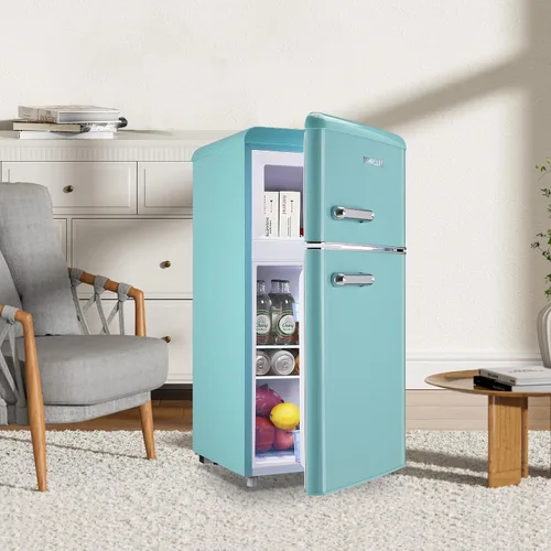 Miniatura 5 de DEMULLER Mini refrigerador retro de 3.5 pies cúbicos con refrigerador pequeño de doble puerta con congelador superior y estante para huevos y 7
