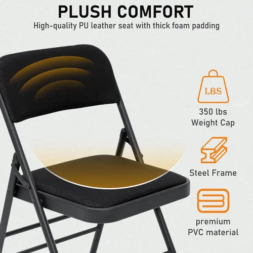 Miniatura 3 de SEALAMB Paquete de 4 sillas plegables con asiento cómodo, marco de metal resistente, sillas apilables portátiles para bodas, fiestas, oficina