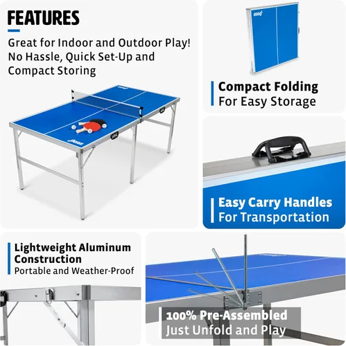 Miniatura 3 de EastPoint Sports Penn Space Saver - Mesa de tenis de mesa totalmente montada de 6 pies x 3 pies, mesa portátil para interiores y exteriores con red