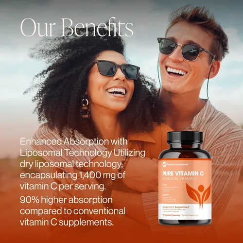 Miniatura 3 de Pure Micronutrients Vitamina C liposomal pura, suplemento de 1400 mg, 90 cápsulas, píldoras de ácido ascórbico VIT C de alta absorción