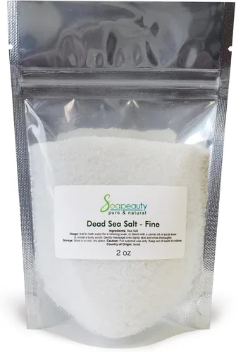 Soapeauty La sal del Mar Muerto de 2 onzas de grano fino es 100 % natural y pura utilizada en remojo de sales de baño, exfoliante de sal facial,