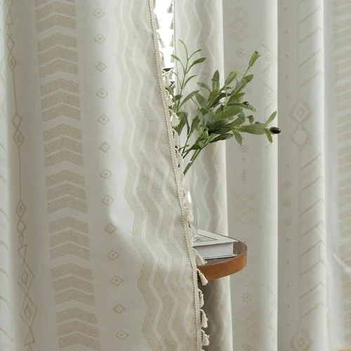 Miniatura 3 de Cortinas Boho ColorBird Beige Crema opacas, 2 paneles de 63 pulgadas de largo, tratamiento para ventanas con aislamiento térmico, estampado