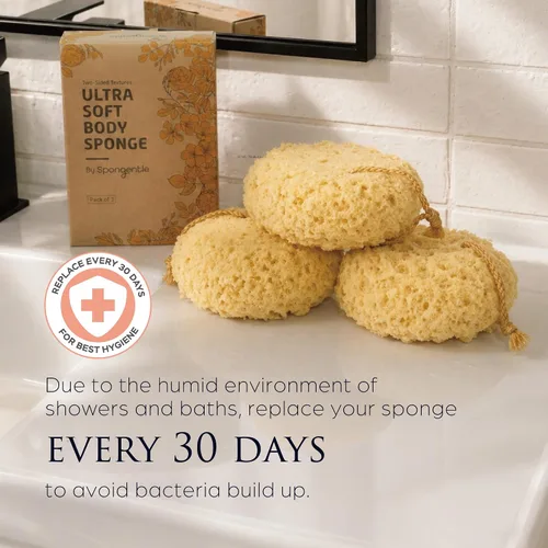 Miniatura 6 de Esponja de esponja para ducha y baño, esponja de baño con doble textura, puf de ducha para exfoliación suave y profunda, limpiador corporal de gran