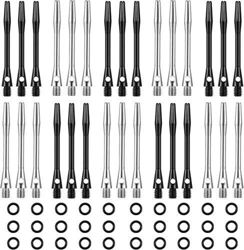 Miniatura 10 de 30 piezas de ejes de dardos para punta de acero media 2BA rosca de aleación de aluminio de 50 mm 53 mm con anillos de goma de repuesto, accesorios
