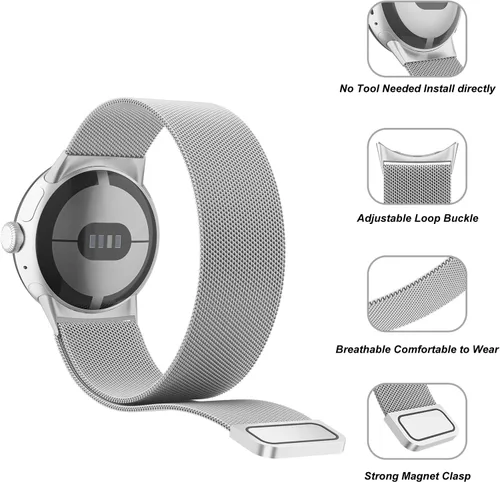 Miniatura 2 de Correa de metal para Google Pixel Watch 3 de 1.614 pulgadas/Pixel Watch 2/Pixel Watch para mujeres y hombres, correa de repuesto de malla de acero