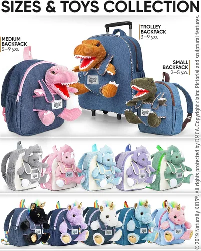 Miniatura 7 de Naturally KIDS Mochila para niños y niñas con animales de peluche regalos para niños de 3 4 5 6 7 años 02 Pequeño Verde T Rex Viajar