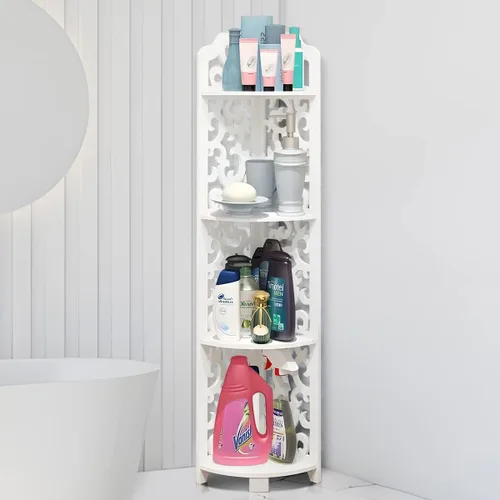 Miniatura 3 de Estante esquinero de 4 niveles, estante de escalera de esquina para sala de estar, estante de ducha esquinero independiente para baño, estante