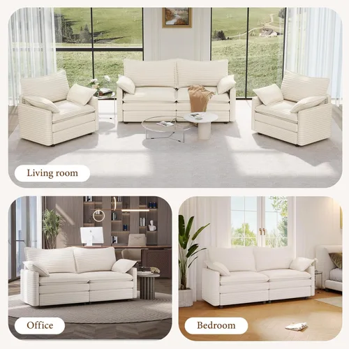 Miniatura 7 de Vesgantti 74" Cloud Couch for Living Room, 2 Seaters Deep Seat Sectional Modular Sofa, Double Cushion Corduroy Small Sofas Living Room Couches for