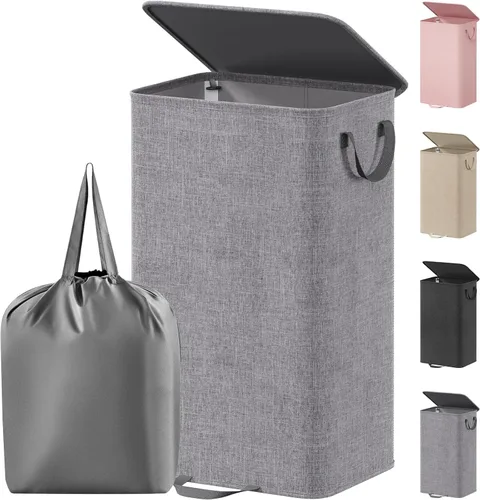 Miniatura 28 de Lifewit Cesta de lavandería doble con tapa y bolsas de lavandería extraíbles, gran plegable, 2 divisores, cesta de ropa sucia con asas para Negro