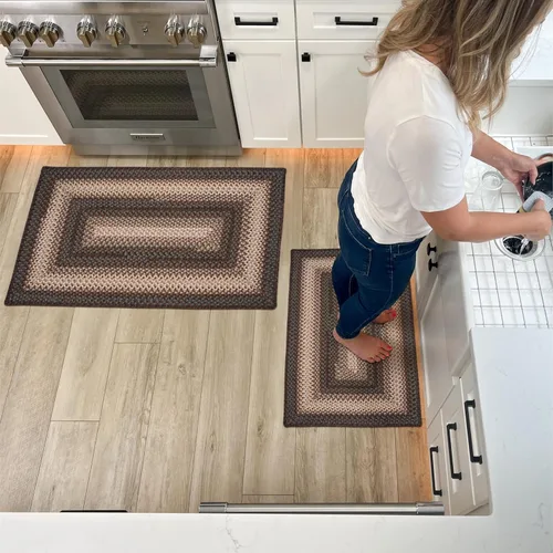 Miniatura 143 de Alfombra ovalada trenzada gris humo de 20 x 30 pulgadas, lavable para interiores y exteriores, decoración campestre para cocinas y entradas