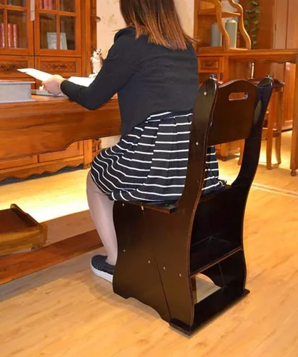 Miniatura 3 de Silla plegable de madera para biblioteca, taburete multifuncional 2 en 1, ligero, portátil, multifuncional, taburete de 4 escalones de doble Nogal