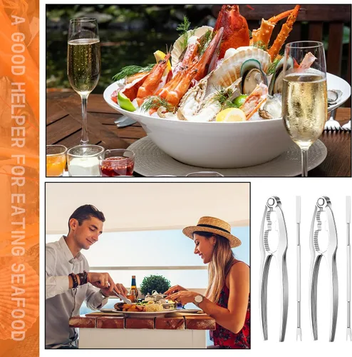 Miniatura 2 de Zhehao Juego de galletas y púas de langosta para fiestas de mariscos, suministros para cenas, herramienta de patas de cangrejo de acero inoxidable