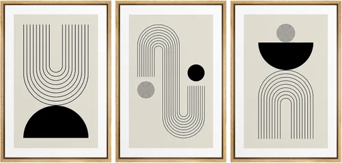 Miniatura 125 de wall26 Lienzo enmarcado para pared, juego de arte impreso con collage de polígonos en espiral negro y tostado, ilustraciones de patrones abstractos