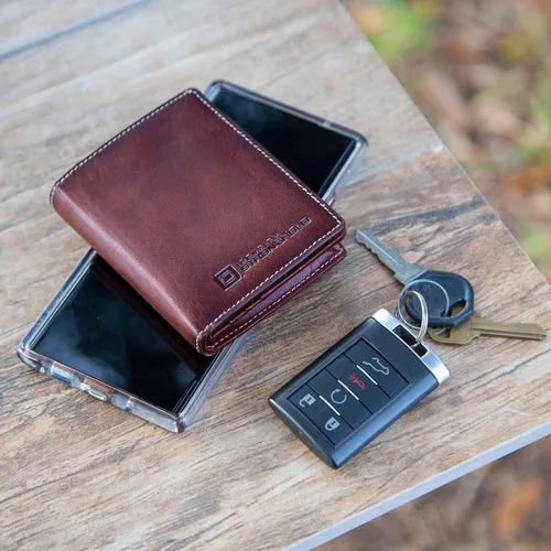 Miniatura 8 de ID Stronghold Waltlet - Cartera plegable con bloqueo RFID para hombres con cierre magnético Marrón Minimalista