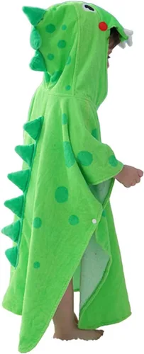 Miniatura 12 de LOLANTA Toallas de baño con capucha de tela de rizo para niños, toalla de playa para niños, poncho de piscina, bata de algodón (verde #B, 4-6 años)