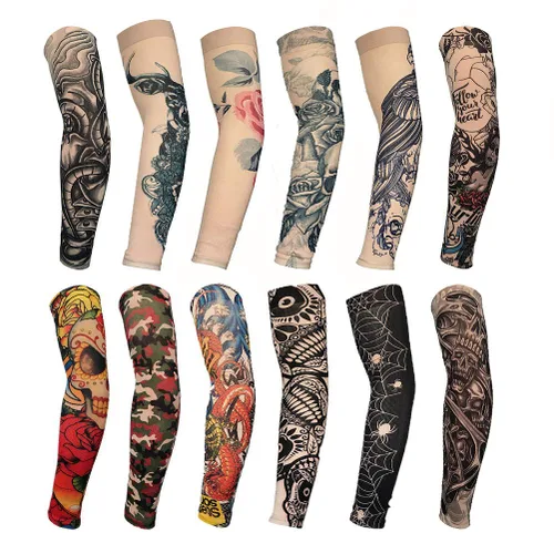 HOVEOX Juego de 12 fundas temporales para tatuaje, arte corporal, medias de brazo, protector de artes, tatuaje falso de Halloween para hombres y