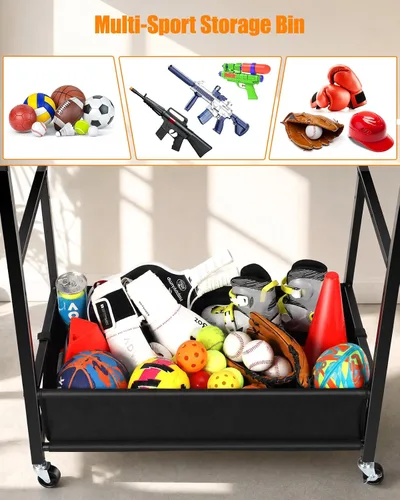Miniatura 5 de EXTCCT Estante de baloncesto, soporte de entrenamiento de tiro de baloncesto, almacenamiento de equipo deportivo con ruedas, soporte organizador